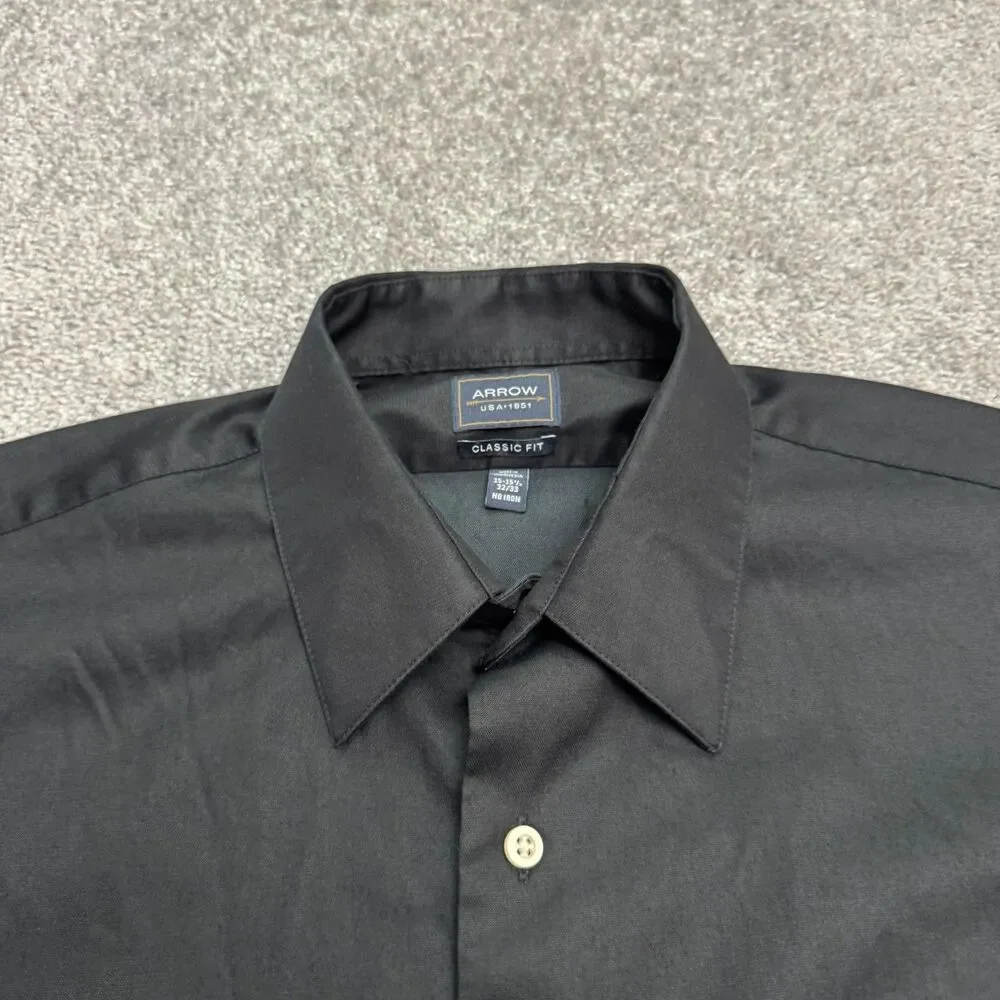 Arrow USA 1851 Classic Fit Non Iron Dress Shirt Mens 15.5 32/33 Black Workwear